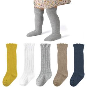 imageAmerican Trends Baby Knee High Socks Girls Tube Long Socks Boys Newborn Infants Toddlers Ruffled SocksMustardWhiteGreyBeigeNavy Blue