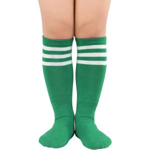 imageAmerican Trends Kids Socks Knee High Uniform Sports Soccer Socks Stripes Tube Socks for Child Boys Girls1 Pack Green  White