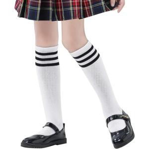 imageAmerican Trends Kids Socks Knee High Uniform Sports Soccer Socks Stripes Tube Socks for Child Boys Girls1 Pack White  Black