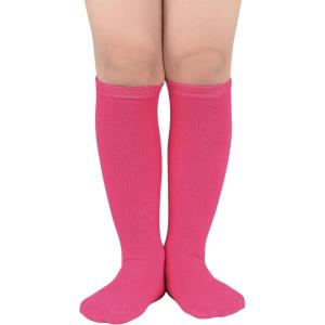 imageAmerican Trends Kids Toddler Soccer Socks Knee High Tube long Socks Three Stripes Uniform Socks for Boys Girls 19 years1 Pack Hot Pink