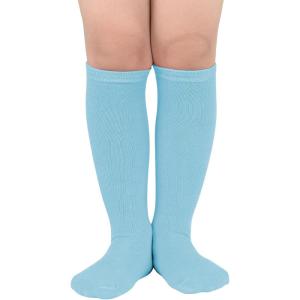 imageAmerican Trends Kids Toddler Soccer Socks Knee High Tube long Socks Three Stripes Uniform Socks for Boys Girls 19 years1 Pack Light Blue