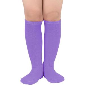 imageAmerican Trends Kids Toddler Soccer Socks Knee High Tube long Socks Three Stripes Uniform Socks for Boys Girls 19 years1 Pack Light Purple