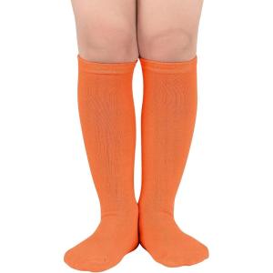 imageAmerican Trends Kids Toddler Soccer Socks Knee High Tube long Socks Three Stripes Uniform Socks for Boys Girls 19 years1 Pack Orange