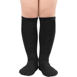 imageAmerican Trends Kids Toddler Soccer Socks Knee High Tube long Socks Three Stripes Uniform Socks for Boys Girls 19 years1 Pack Pure Black