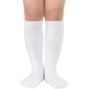 imageAmerican Trends Kids Toddler Soccer Socks Knee High Tube long Socks Three Stripes Uniform Socks for Boys Girls 19 years1 Pack Pure White