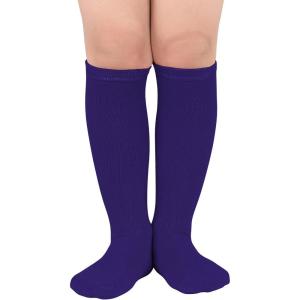 imageAmerican Trends Kids Toddler Soccer Socks Knee High Tube long Socks Three Stripes Uniform Socks for Boys Girls 19 years1 Pack Purple