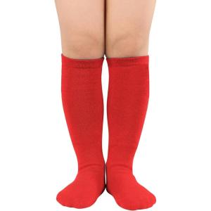 imageAmerican Trends Kids Toddler Soccer Socks Knee High Tube long Socks Three Stripes Uniform Socks for Boys Girls 19 years1 Pack Red