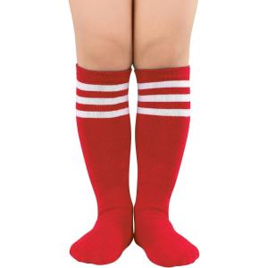 imageAmerican Trends Kids Toddler Soccer Socks Knee High Tube long Socks Three Stripes Uniform Socks for Boys Girls 19 years1 Pack Red White