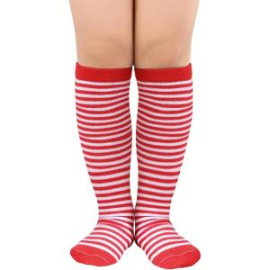 imageAmerican Trends Kids Toddler Soccer Socks Knee High Tube long Socks Three Stripes Uniform Socks for Boys Girls 19 years1 Pack Red White Stripes