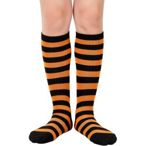 imageAmerican Trends Kids Toddler Soccer Socks Knee High Tube long Socks Three Stripes Uniform Socks for Boys Girls 19 years1 Pack Striped Black Orange