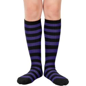 imageAmerican Trends Kids Toddler Soccer Socks Knee High Tube long Socks Three Stripes Uniform Socks for Boys Girls 19 years1 Pack Striped Black Purple
