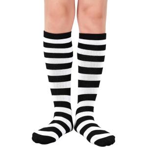 imageAmerican Trends Kids Toddler Soccer Socks Knee High Tube long Socks Three Stripes Uniform Socks for Boys Girls 19 years1 Pack Striped Black White