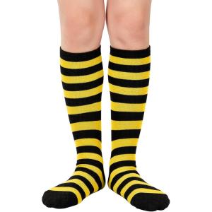 imageAmerican Trends Kids Toddler Soccer Socks Knee High Tube long Socks Three Stripes Uniform Socks for Boys Girls 19 years1 Pack Striped Black Yellow