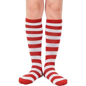 imageAmerican Trends Kids Toddler Soccer Socks Knee High Tube long Socks Three Stripes Uniform Socks for Boys Girls 19 years1 Pack Striped Red White