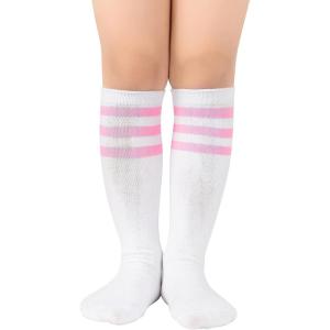 imageAmerican Trends Kids Toddler Soccer Socks Knee High Tube long Socks Three Stripes Uniform Socks for Boys Girls 19 years1 Pack White Pink