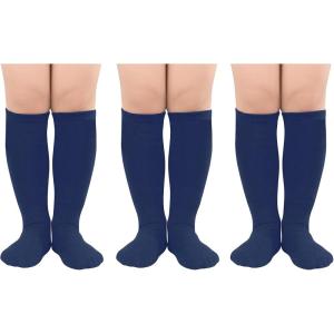 imageAmerican Trends Kids Toddler Soccer Socks Knee High Tube long Socks Three Stripes Uniform Socks for Boys Girls 19 years3 Pack Navy Blue