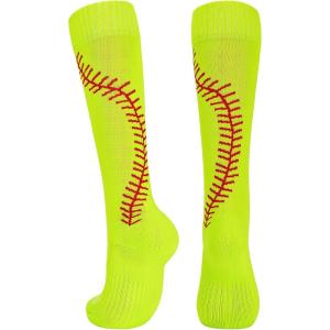 imageAmerican Trends Softball Socks with Stitches  for Women or Youth Girls  Knee High Athletic Baseball Softball Football SocksNeon Yellow