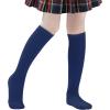 imageAmerican Trends Kids Knee High Socks Boys Girls School Uniform Dress Socks Toddler Long Tube Seamless Knit Socks 3 Pack3 Pack Navy