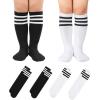 imageAmerican Trends Kids Toddler Soccer Socks Stripes Uniform Knee High Tube Long Youth Soccer Baseball Socks for Boys Girls4 Pack Black White