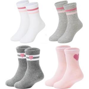 imageAmerican Trends Kids Athletic Crew Socks Toddler Striped Socks School Uniform Socks 4 PairsHearts Stripes