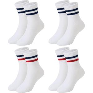 imageAmerican Trends Kids Athletic Crew Socks Toddler Striped Socks School Uniform Socks 4 PairsNavy Blue  Red