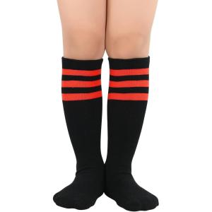 imageAmerican Trends Kids Child Athletic Socks Striped Knee High Tube Soccer Socks Baseball Softball Socks for Toddler Girls1 Pack Black Red