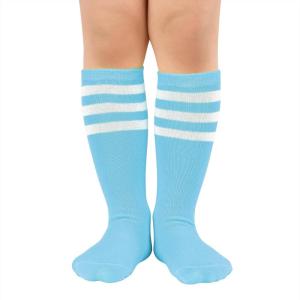 imageAmerican Trends Kids Child Athletic Socks Striped Knee High Tube Soccer Socks Baseball Softball Socks for Toddler Girls1 Pack Columbia Blue