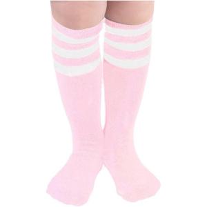 imageAmerican Trends Kids Child Athletic Socks Striped Knee High Tube Soccer Socks Baseball Softball Socks for Toddler Girls1 Pack Pink White
