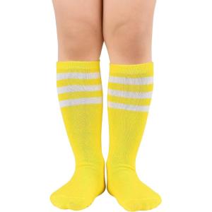 imageAmerican Trends Kids Child Athletic Socks Striped Knee High Tube Soccer Socks Baseball Softball Socks for Toddler Girls1 Pack Yellow White