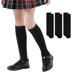 imageAmerican Trends Kids Knee High Socks Boys Girls School Uniform Dress Socks Toddler Long Tube Seamless Knit Socks 3 Pack3 Pack Black