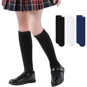 imageAmerican Trends Kids Knee High Socks Boys Girls School Uniform Dress Socks Toddler Long Tube Seamless Knit Socks 3 Pack3 Pack Black White Navy