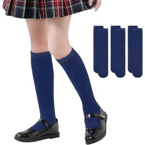 imageAmerican Trends Kids Knee High Socks Boys Girls School Uniform Dress Socks Toddler Long Tube Seamless Knit Socks 3 Pack3 Pack Navy