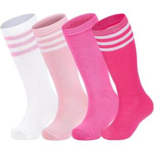 imageAmerican Trends Kids Toddler Soccer Socks Stripes Uniform Knee High Tube Long Youth Soccer Baseball Socks for Boys Girls4 Mixpack L
