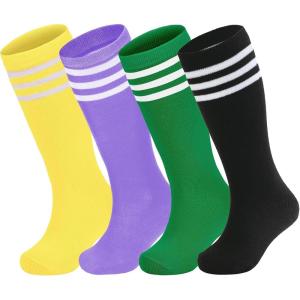 imageAmerican Trends Kids Toddler Soccer Socks Stripes Uniform Knee High Tube Long Youth Soccer Baseball Socks for Boys Girls4 Mixpack Q