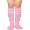 imageAmerican Trends Kids Soccer Socks Toddler Knee High Tube Socks for Boys Girls School Striped Long Sports Athletic Socks2 Pack Pink Rose White