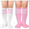 imageAmerican Trends Kids Soccer Socks Toddler Knee High Tube Socks for Boys Girls School Striped Long Sports Athletic Socks2 Pack White Pink White