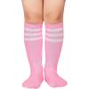 imageAmerican Trends Kids Soccer Socks Toddler Knee High Tube Socks for Boys Girls School Striped Long Sports Athletic Socks3 Pack Light Purple Hot Pink Pink White