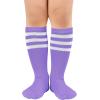 imageAmerican Trends Kids Soccer Socks Toddler Knee High Tube Socks for Boys Girls School Striped Long Sports Athletic Socks3 Pack Light Purple Hot Pink Pink White