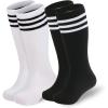 imageAmerican Trends Kids Soccer Socks Toddler Knee High Tube Socks for Boys Girls School Striped Long Sports Athletic Socks2 Pack Black White Black