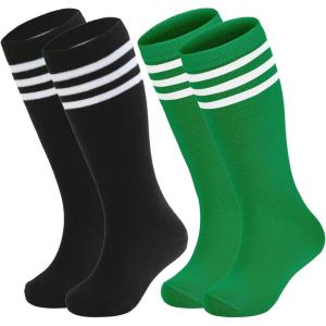 imageAmerican Trends Kids Soccer Socks Toddler Knee High Tube Socks for Boys Girls School Striped Long Sports Athletic Socks2 Pack Black Green White
