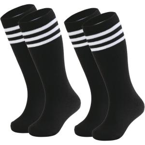 imageAmerican Trends Kids Soccer Socks Toddler Knee High Tube Socks for Boys Girls School Striped Long Sports Athletic Socks2 Pack Black White