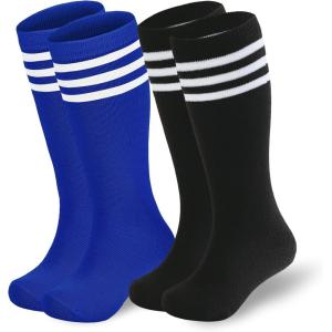 imageAmerican Trends Kids Soccer Socks Toddler Knee High Tube Socks for Boys Girls School Striped Long Sports Athletic Socks2 Pack Blue Black White