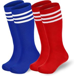 imageAmerican Trends Kids Soccer Socks Toddler Knee High Tube Socks for Boys Girls School Striped Long Sports Athletic Socks2 Pack Blue Red White