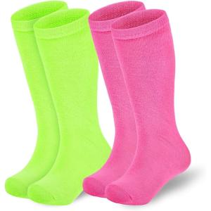 imageAmerican Trends Kids Soccer Socks Toddler Knee High Tube Socks for Boys Girls School Striped Long Sports Athletic Socks2 Pack Neno Green Pink