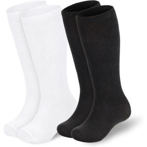 imageAmerican Trends Kids Soccer Socks Toddler Knee High Tube Socks for Boys Girls School Striped Long Sports Athletic Socks2 Pack Pure Blackwhite
