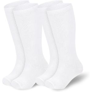 imageAmerican Trends Kids Soccer Socks Toddler Knee High Tube Socks for Boys Girls School Striped Long Sports Athletic Socks2 Pack Pure White