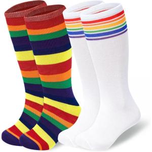 imageAmerican Trends Kids Soccer Socks Toddler Knee High Tube Socks for Boys Girls School Striped Long Sports Athletic Socks2 Pack Rainbow
