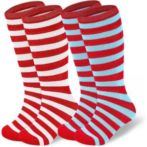 imageAmerican Trends Kids Soccer Socks Toddler Knee High Tube Socks for Boys Girls School Striped Long Sports Athletic Socks2 Pack Red Blue White