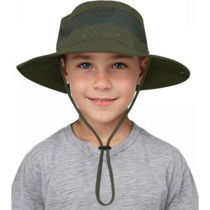 imageKids Sun Hat Outdoor UPF 50 Sun Hats Wide Brim Kids Bucket Hat Fishing Hat 512 Years1 Pack Army Green
