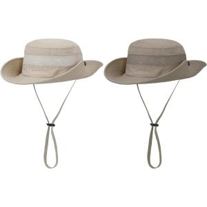 imageKids Sun Hat Outdoor UPF 50 Sun Hats Wide Brim Kids Bucket Hat Fishing Hat 512 Years2 Pack Dark Khaki  Light Beige